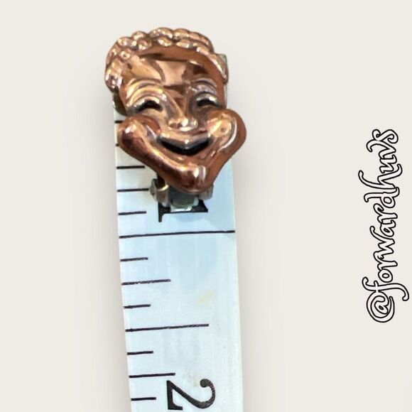 Renoir Marked Copper Drama Masks Clip-On Earrings - Picture 8 of 10